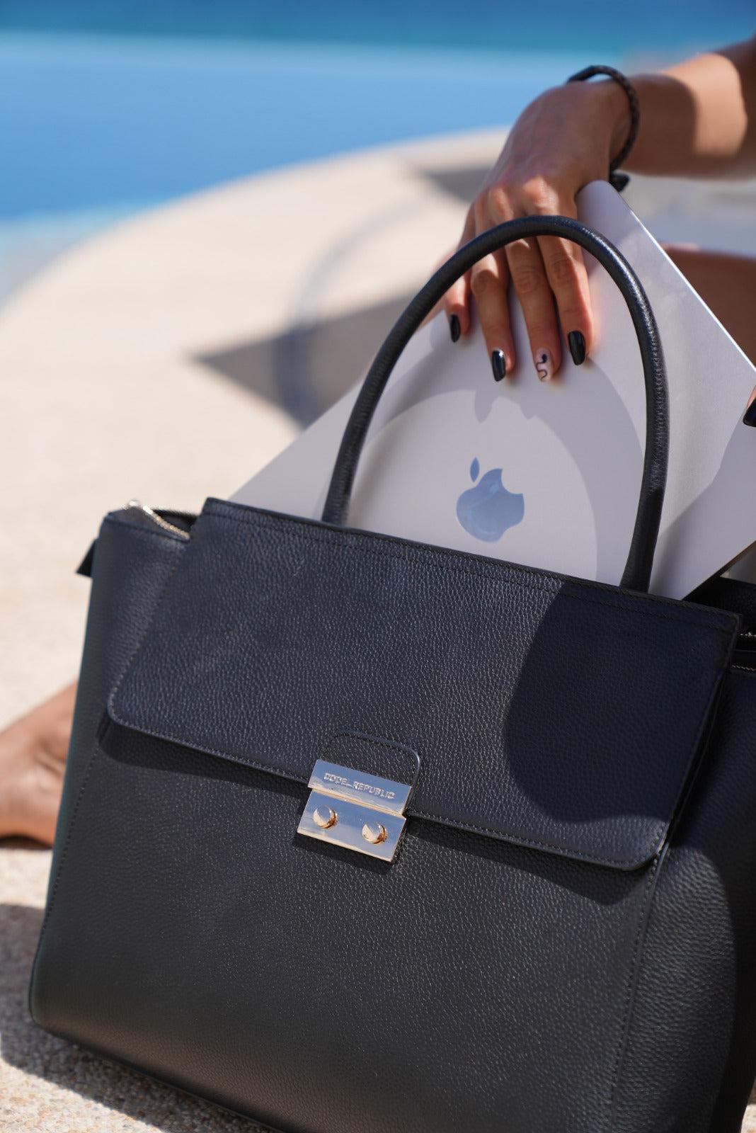 14" DANIELLE Designer Laptop Handbag | PEBBLE LEATHER | CHAMPAGNE GOLD | PRE ORDER - LATE JUNE DELIVERY-Laptop bag-CODE REPUBLIC-Black-CODE REPUBLIC laptop bags womens laptop bags laptop handbags ladies laptop bags laptop carrying bags
