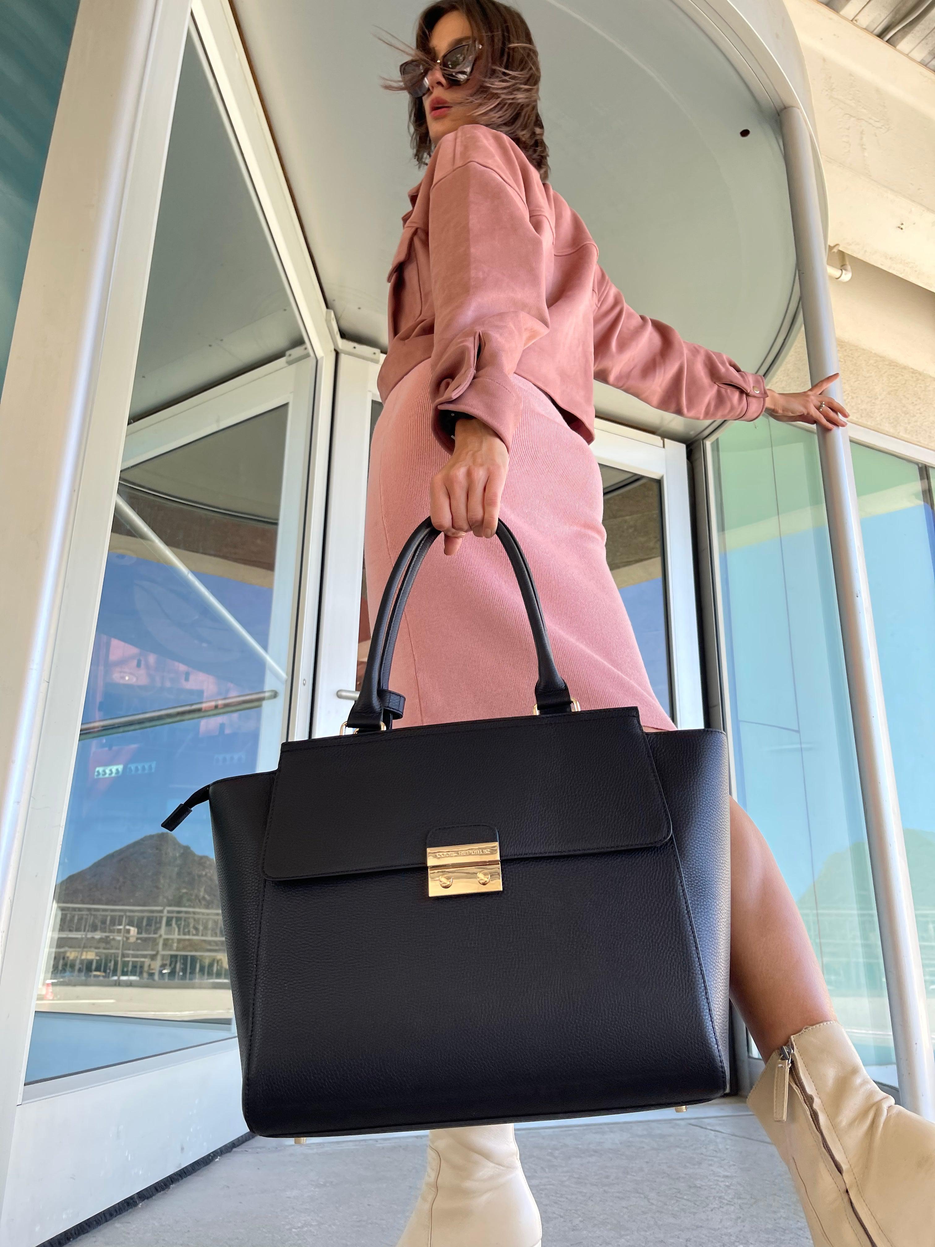 14" DANIELLE Designer Laptop Handbag | PEBBLE LEATHER | CHAMPAGNE GOLD | PRE ORDER - LATE JUNE DELIVERY-Laptop bag-CODE REPUBLIC-Black-CODE REPUBLIC laptop bags womens laptop bags laptop handbags ladies laptop bags laptop carrying bags