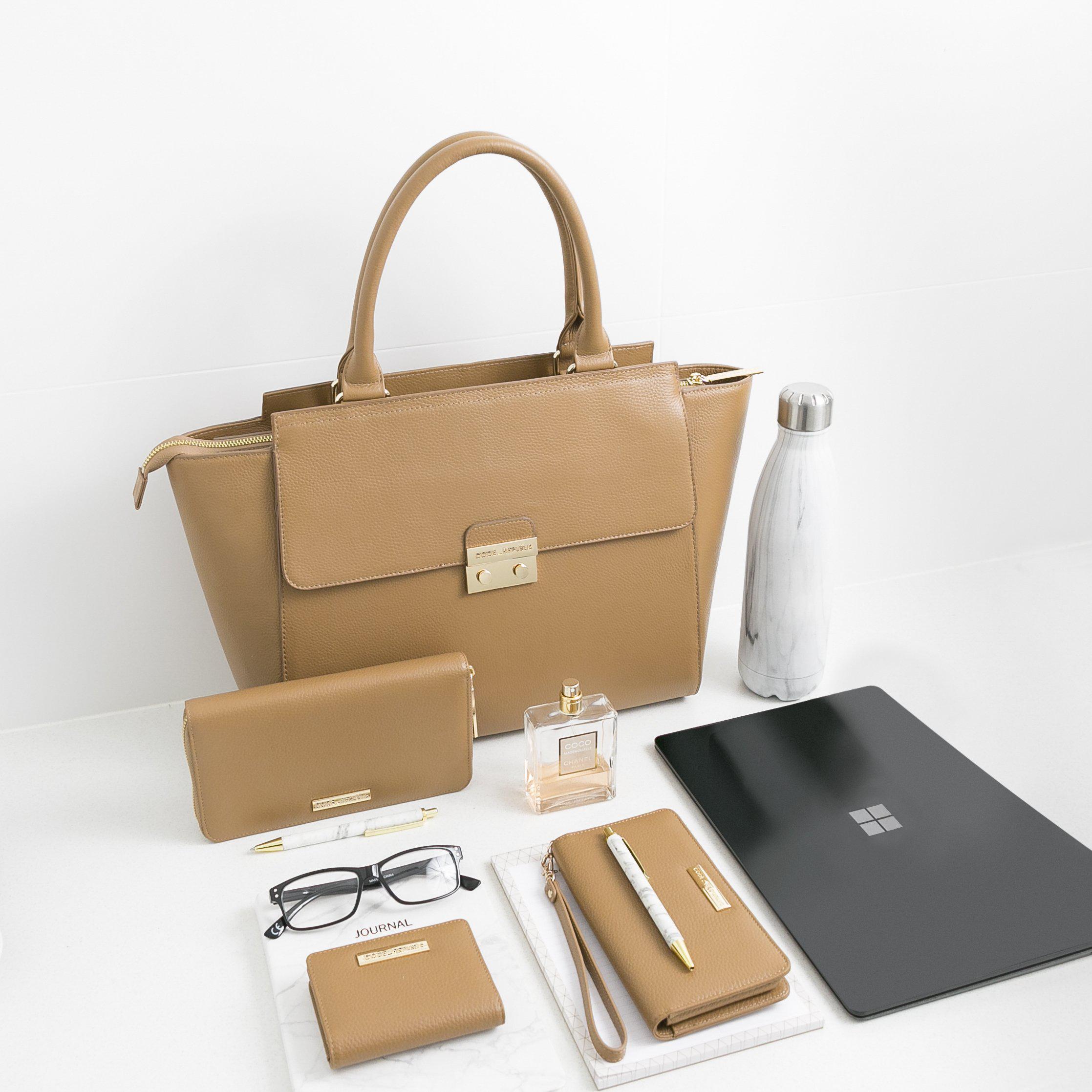 DANIELLE Designer Laptop Handbag | TAN LEATHER | CHAMPAGNE GOLD-Laptop bag-CODE REPUBLIC-CODE REPUBLIC laptop bags womens laptop bags laptop handbags ladies laptop bags laptop carrying bags